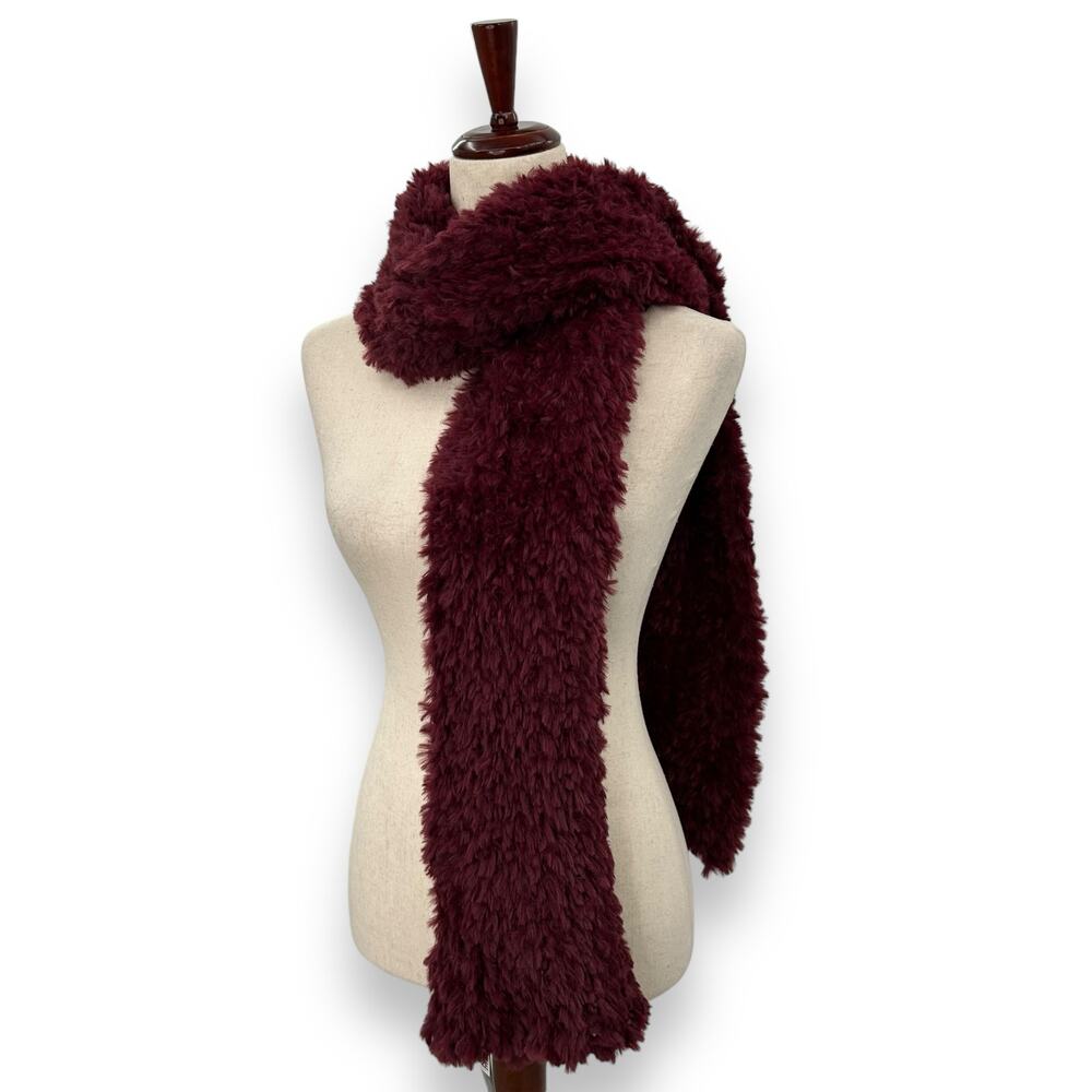 NEW INC International Concepts Red Fluffy Faux Fur Scarf Maroon Burgundy  Macy - Picture 6 of 16